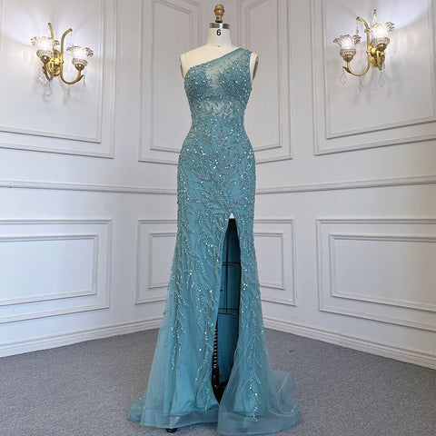 Turquoise Mermaid Elegant With Skirt Sexy High Split Evening Dresses Gowns Luxury Beaded Crystal 2025 Women LA71582A
