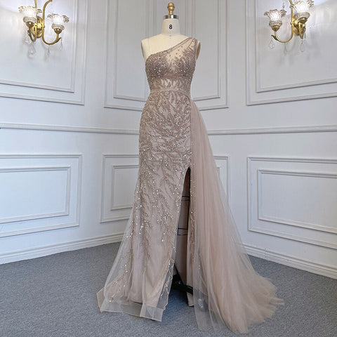 Turquoise Mermaid Elegant With Skirt Sexy High Split Evening Dresses Gowns Luxury Beaded Crystal 2025 Women LA71582A