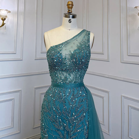 Turquoise Mermaid Elegant With Skirt Sexy High Split Evening Dresses Gowns Luxury Beaded Crystal 2025 Women LA71582A