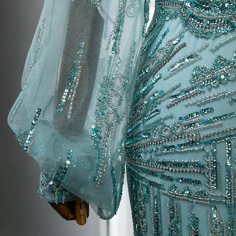 Turquoise Mermaid High Split Evening Dresses Gowns 2025 Elegant Luxury Beaded For Women Party LA71632