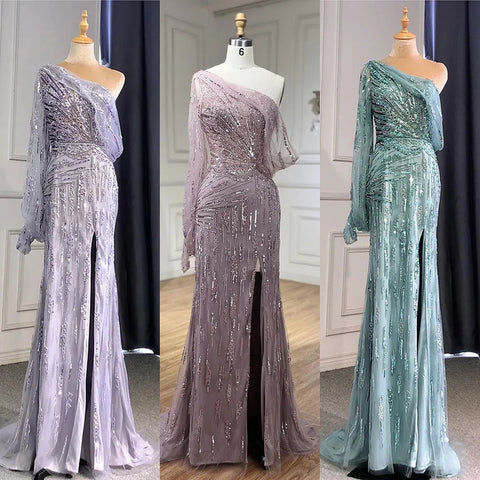 Turquoise Mermaid High Split Evening Dresses Gowns 2025 Elegant Luxury Beaded For Women Party LA71632