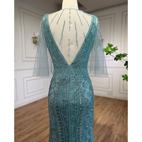 Turquoise Mermaid Luxury Evening Dresses Gowns 2025 Beaded Sexy High Split Elegant For Women Wedding Party LA72117