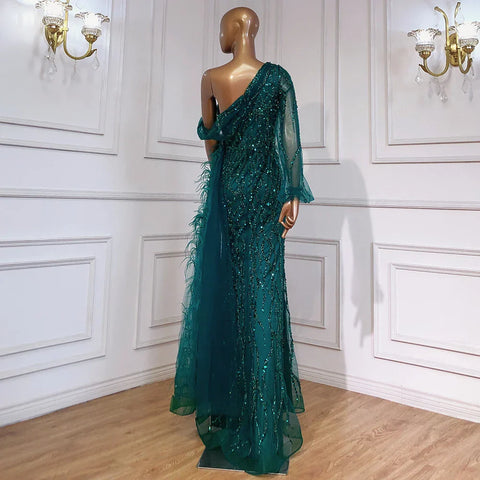 Robe de soirée sirène turquoise, luxueuse et élégante, avec perles, pour femme, modèle LA71466, 2025 