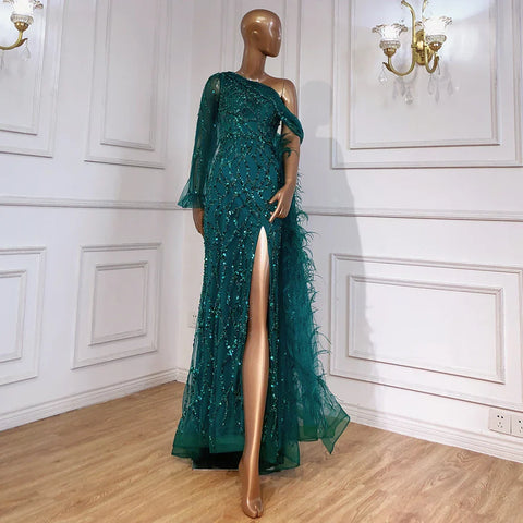 Robe de soirée sirène turquoise, luxueuse et élégante, avec perles, pour femme, modèle LA71466, 2025 
