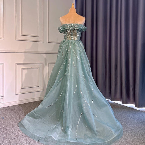 Turquoise Mermaid Sexy Evening Dresses Gowns 2025 Beaded Elegant Luxury High Split For Woman Party LA71593