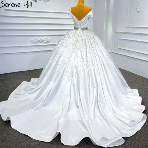 White Beaded Crystal Wedding Dresses 2025 Satin Luxury Sweetheart Bride Gowns HM67422 Custom Made