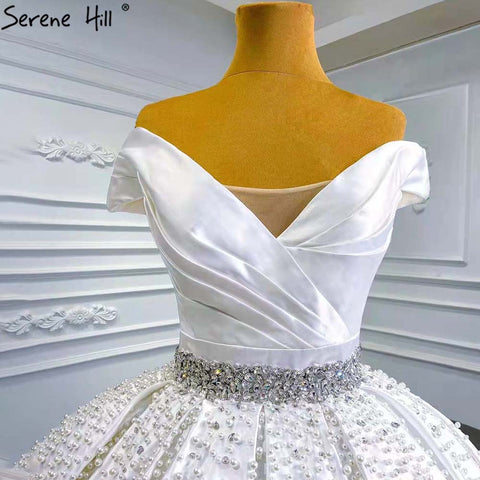 White Beaded Crystal Wedding Dresses 2025 Satin Luxury Sweetheart Bride Gowns HM67422 Custom Made