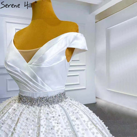 White Beaded Crystal Wedding Dresses 2025 Satin Luxury Sweetheart Bride Gowns HM67422 Custom Made