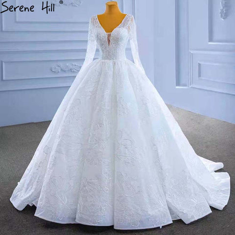 White Beaded Lace Wedding Dresses 2025 V-neck Lace Up Sexy Bride Gowns HM67364 Custom Made