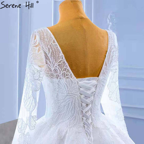 White Beaded Lace Wedding Dresses 2025 V-neck Lace Up Sexy Bride Gowns HM67364 Custom Made