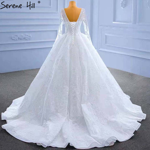 White Beaded Lace Wedding Dresses 2025 V-neck Lace Up Sexy Bride Gowns HM67364 Custom Made