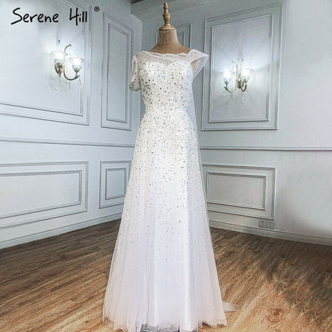 White Beaded Sexy Evening Dresses Gowns 2025 One Shoulder A-Line For Women Wedding Party LA71293