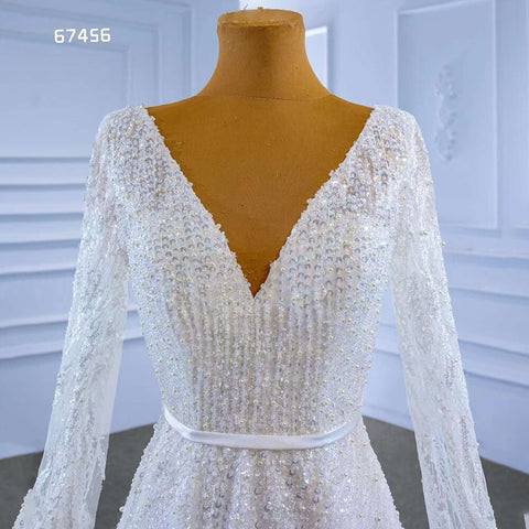 White Cape Sleeves Luxury Lace Beaded V Neck Lace Up Bride Gowns Wedding Dress 2025 High End Custom Made HM67456