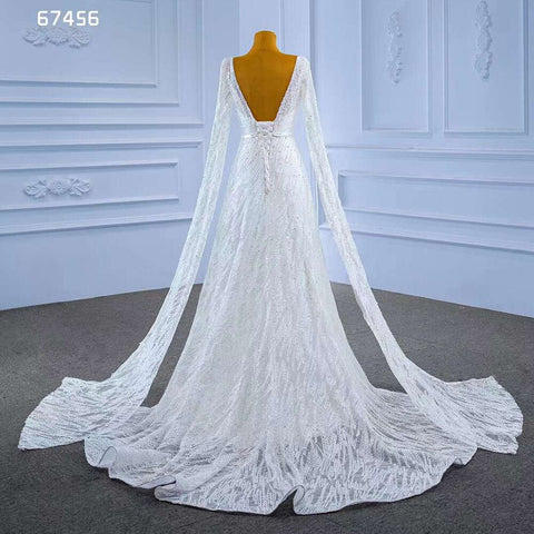 White Cape Sleeves Luxury Lace Beaded V Neck Lace Up Bride Gowns Wedding Dress 2025 High End Custom Made HM67456