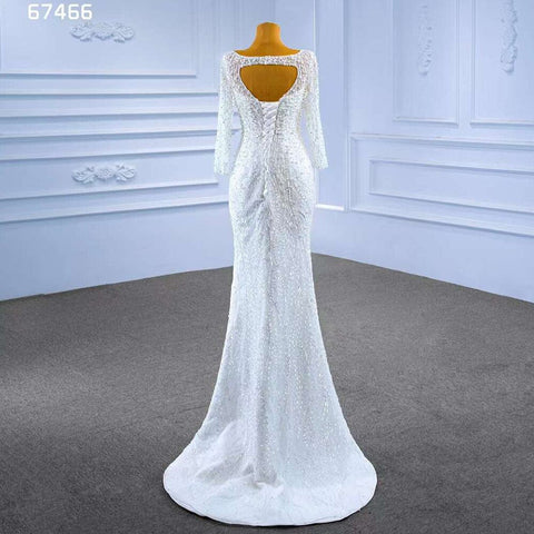 White Detachable Train Mermaid Pearls Beaded Lace Up Bride Gowns Wedding Dress 2025  High End Custom Made HM67466