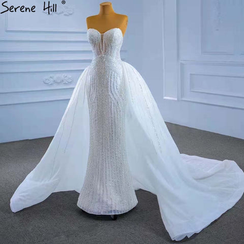 White Detachable Train Mermaid Wedding Dresses 2025 Beaded Luxury Bride Gowns HM67404 Custom Made