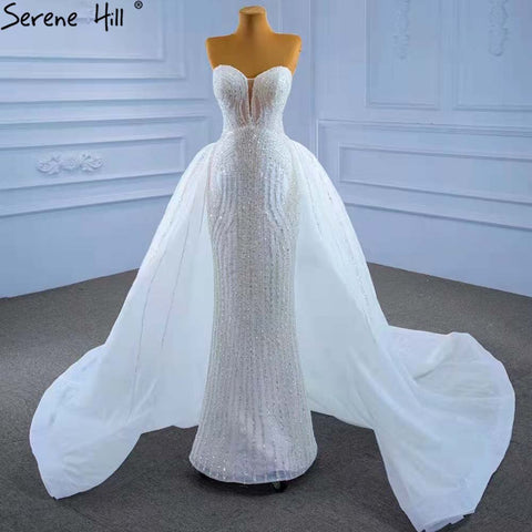 White Detachable Train Mermaid Wedding Dresses 2025 Beaded Luxury Bride Gowns HM67404 Custom Made