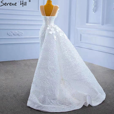 White Detachable Train Wedding Dresses Gowns 2025 Mermaid Luxury Beaded Pearls Elegant Bridal Dress HM67409