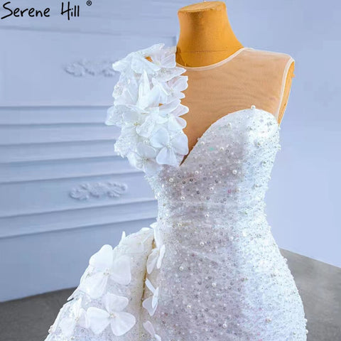 White Detachable Train Wedding Dresses Gowns 2025 Mermaid Luxury Beaded Pearls Elegant Bridal Dress HM67409