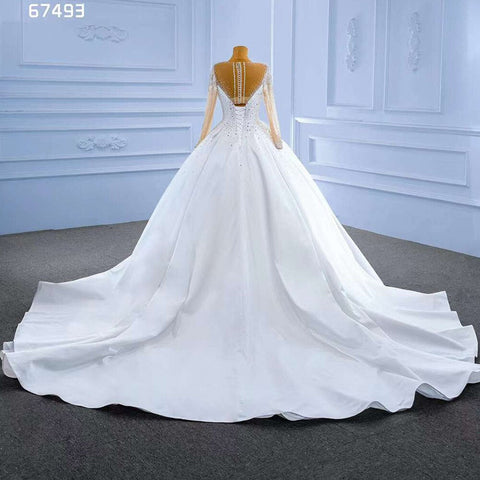 White High End Luxury Beaded Long Sleeves Lace Up Bride Gowns Wedding Dress 2025 Custom Made HM67493