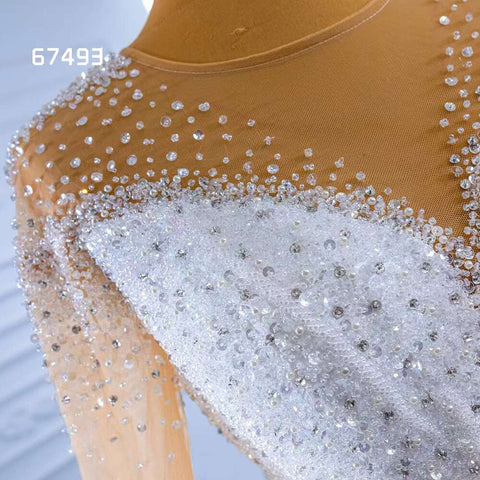 White High End Luxury Beaded Long Sleeves Lace Up Bride Gowns Wedding Dress 2025 Custom Made HM67493