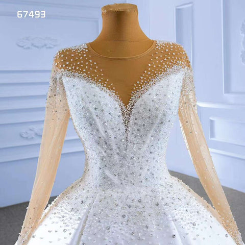 White High End Luxury Beaded Long Sleeves Lace Up Bride Gowns Wedding Dress 2025 Custom Made HM67493