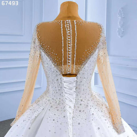 White High End Luxury Beaded Long Sleeves Lace Up Bride Gowns Wedding Dress 2025 Custom Made HM67493