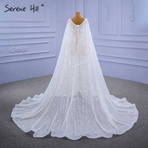 White High-end Luxury Evening Dresses Gowns 2025 Beaded Feather Cape Sleeve For Women Party HM67305