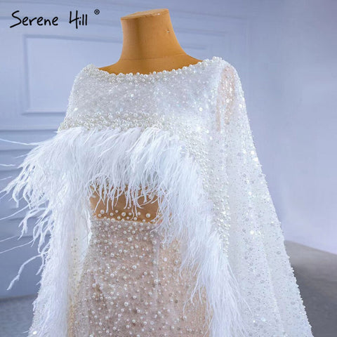 White High-end Luxury Evening Dresses Gowns 2025 Beaded Feather Cape Sleeve For Women Party HM67305