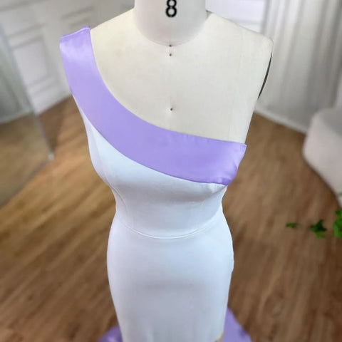 White Lilac Satin Evening Dress One Shoulder Midi Formal Party Gown Butterfly & Beaded for Women's Wedding LA72213