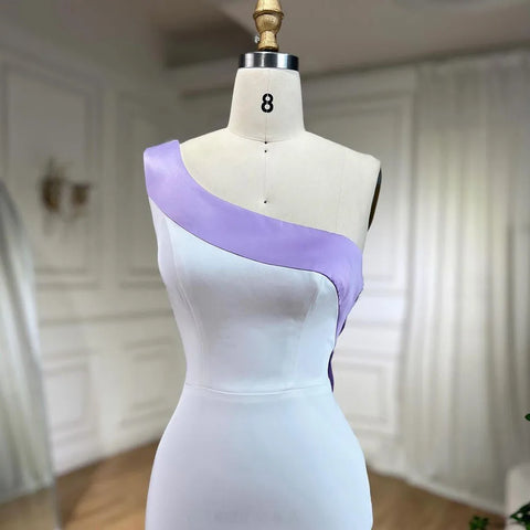 White Lilac Satin Evening Dress One Shoulder Midi Formal Party Gown Butterfly & Beaded for Women's Wedding LA72213