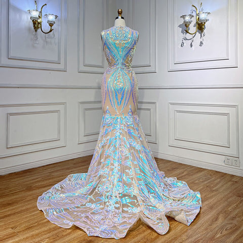 White Long Prom Dresses 2025 Luxury Sequined  Sexy Mermaid Style Black Girl Prom Gala Party Gowns 2025 LA72025