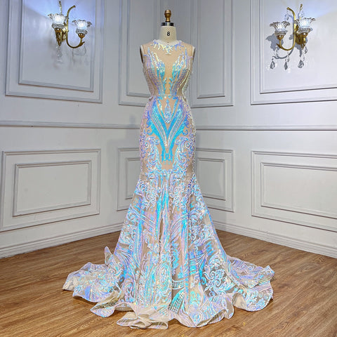 White Long Prom Dresses 2025 Luxury Sequined  Sexy Mermaid Style Black Girl Prom Gala Party Gowns 2025 LA72025