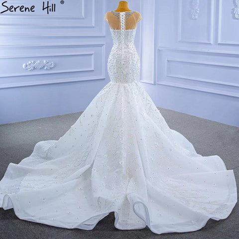 White Luxury Elegant Mermaid Wedding Dresses 2025 Beaded Diamond Cap Sleeves Bride Gowns HM67296 Custom Made