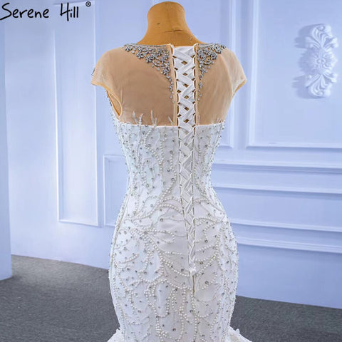 White Luxury Elegant Mermaid Wedding Dresses 2025 Beaded Diamond Cap Sleeves Bride Gowns HM67296 Custom Made
