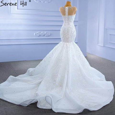 White Luxury Elegant Mermaid Wedding Dresses 2025 Beaded Diamond Cap Sleeves Bride Gowns HM67296 Custom Made