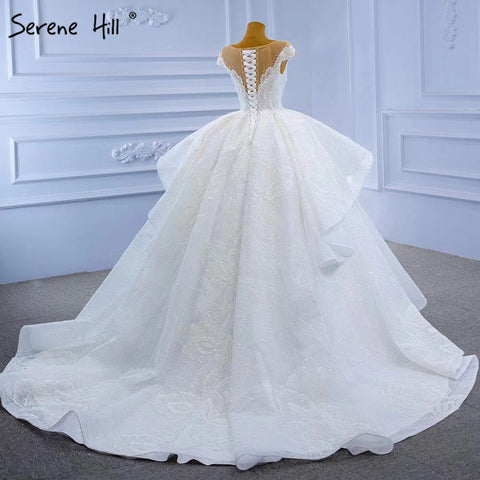 White Luxury High-end  Wedding Dresses 2025 Beaded Pearl Lace Up Bride Gowns HM67306 Custom Made
