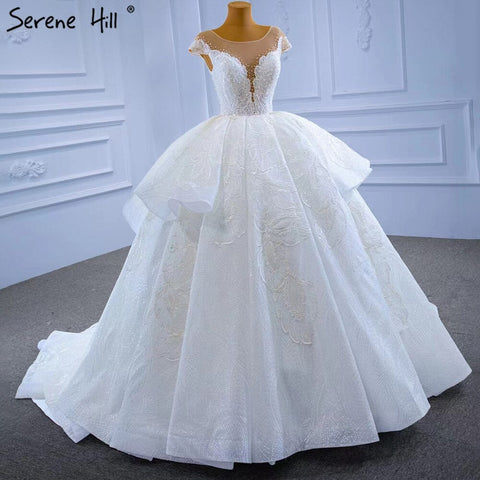 White Luxury High-end  Wedding Dresses 2025 Beaded Pearl Lace Up Bride Gowns HM67306 Custom Made