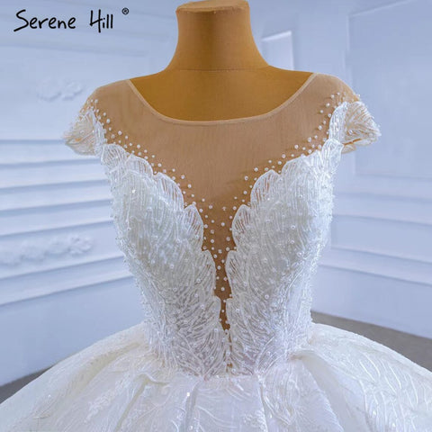 White Luxury High-end  Wedding Dresses 2025 Beaded Pearl Lace Up Bride Gowns HM67306 Custom Made