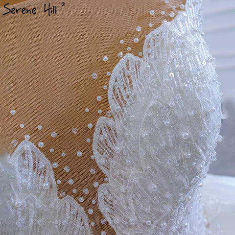 White Luxury High-end  Wedding Dresses 2025 Beaded Pearl Lace Up Bride Gowns HM67306 Custom Made