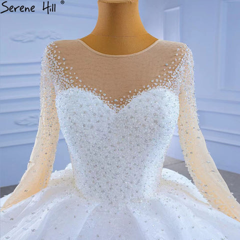 White Luxury High-end Wedding Dresses 2025 Beaded Pearls Sparkle Bride Gowns HM67293 Custom Made