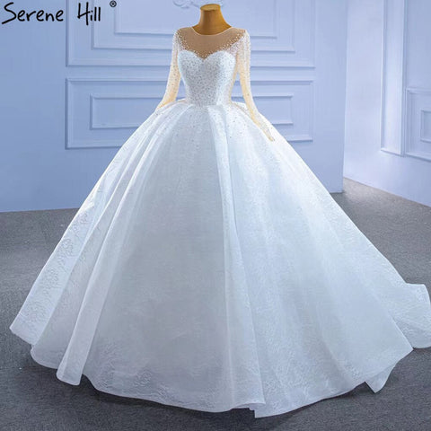 White Luxury High-end Wedding Dresses 2025 Beaded Pearls Sparkle Bride Gowns HM67293 Custom Made