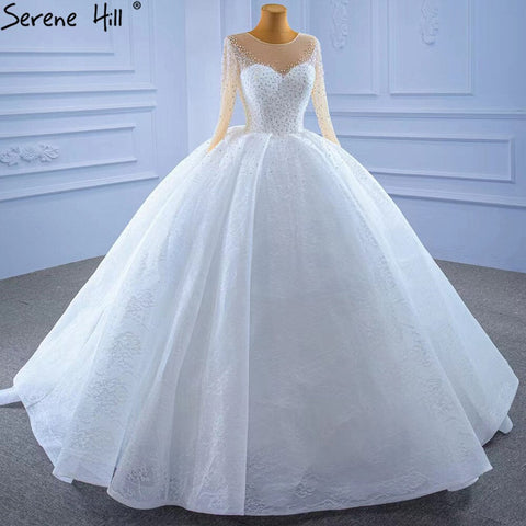 White Luxury High-end Wedding Dresses 2025 Beaded Pearls Sparkle Bride Gowns HM67293 Custom Made
