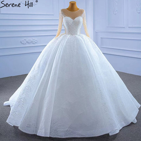 White Luxury High-end Wedding Dresses 2025 Beaded Pearls Sparkle Bride Gowns HM67293 Custom Made