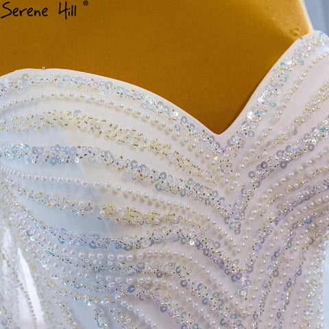 White Luxury Mermaid Wedding Dresses 2025 Elegant Beading Pearls Sexy Bridal Gowns HM67242