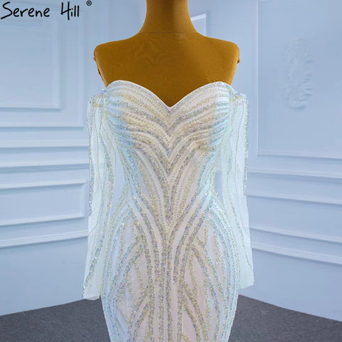 White Luxury Mermaid Wedding Dresses 2025 Elegant Beading Pearls Sexy Bridal Gowns HM67242