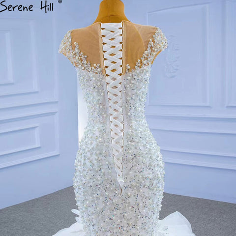 White Luxury Mermaid Wedding Dresses Gowns 2025 Elegant Beaded Ruffles Bridal Dress HM67291