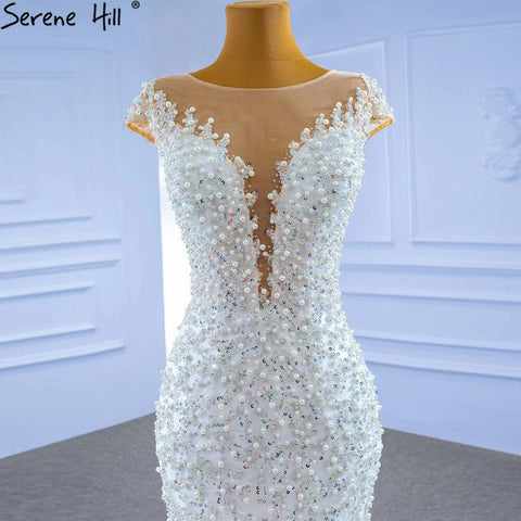 White Luxury Mermaid Wedding Dresses Gowns 2025 Elegant Beaded Ruffles Bridal Dress HM67291