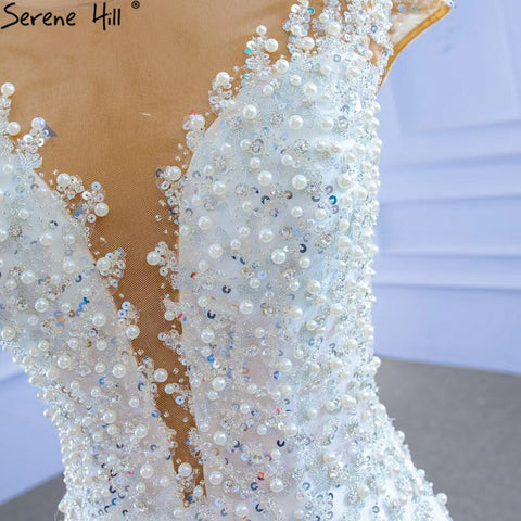 White Luxury Mermaid Wedding Dresses Gowns 2025 Elegant Beaded Ruffles Bridal Dress HM67291