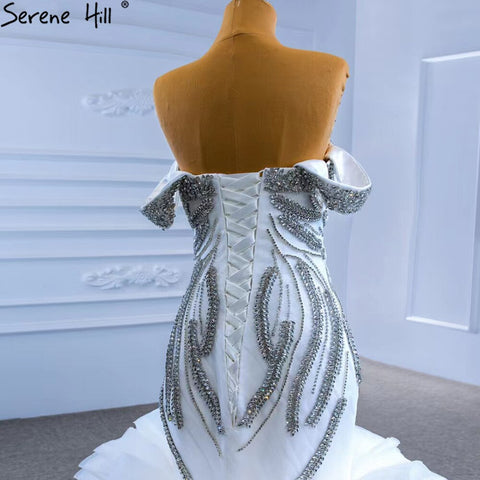 White Luxury Ruffles Beaded Wedding Dresses 2025 Mermaid Elegant High-end Bride Gowns HM67365 Custom Made